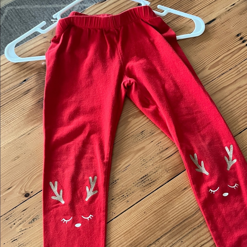 Cat & Jack Red Leggings with Gold Reindeer
